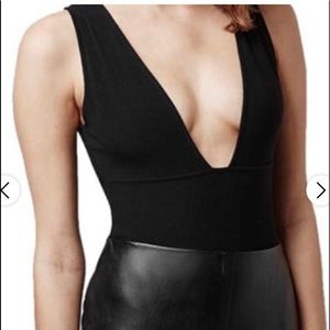 Top Shop Black Ribbed Low cut V neck Bodysuit 8